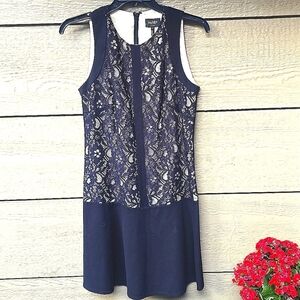 LAUNDRY Black Floral Lace Nude Underlay Sleeveless Drop Waist Short Dress SZ 6